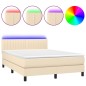 vidaXL Boxspringbett mit Matratze & LED Creme 140x190 cm Stoff vidaXL Boxspringbett mit Matratze & LED Creme 140x190 cm Stoff