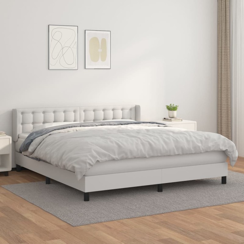 vidaXL Boxspringbett mit Matratze Weiß 160x200 cm Kunstleder vidaXL Boxspringbett mit Matratze Weiß 160x200 cm Kunstleder
