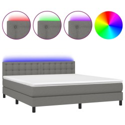 vidaXL Boxspringbett mit Matratze & LED Dunkelgrau 160x200 cm Stoff