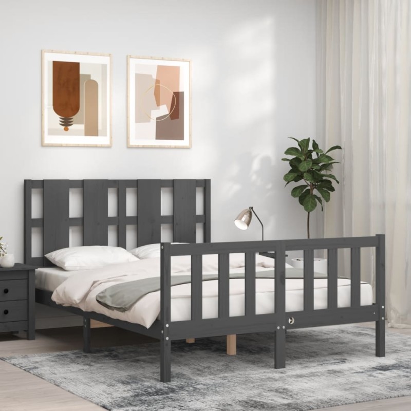 Massivholzbett mit Kopfteil Grau 140x190 cm Massivholzbett mit Kopfteil Grau 140x190 cm