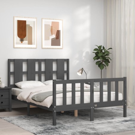Massivholzbett mit Kopfteil Grau 140x190 cm