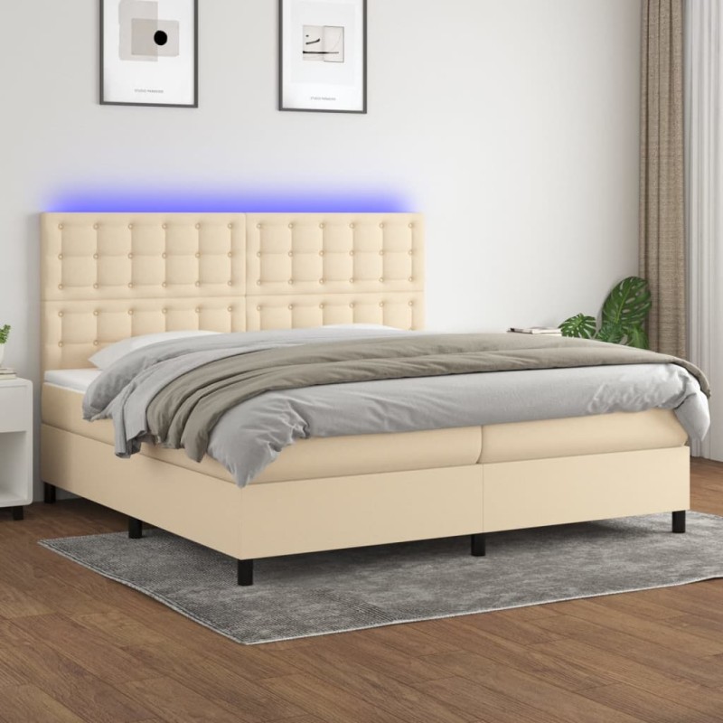 vidaXL Boxspringbett mit Matratze & LED Creme 200x200 cm Stoff vidaXL Boxspringbett mit Matratze & LED Creme 200x200 cm Stoff