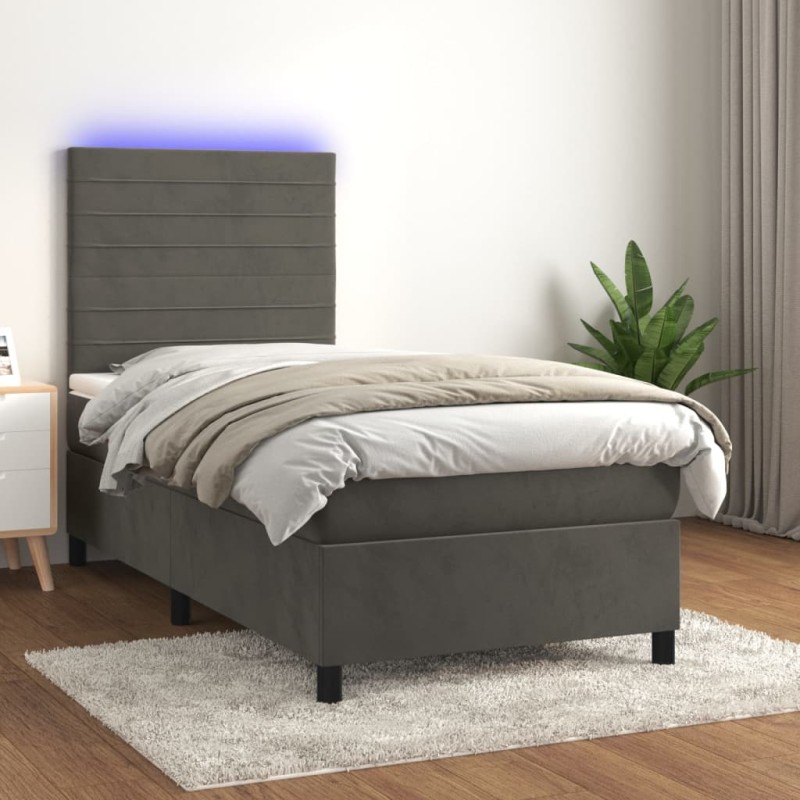 vidaXL Boxspringbett mit Matratze & LED Dunkelgrau 100x200 cm Samt vidaXL Boxspringbett mit Matratze & LED Dunkelgrau 100x200 cm Samt