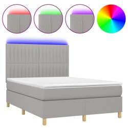 vidaXL Boxspringbett mit Matratze & LED Hellgrau 140x200 cm Stoff