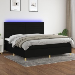 vidaXL Boxspringbett mit Matratze & LED Schwarz 200x200 cm Stoff