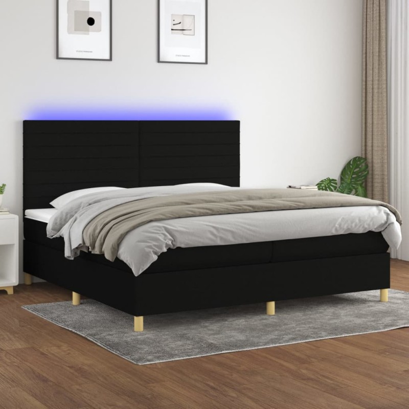vidaXL Boxspringbett mit Matratze & LED Schwarz 200x200 cm Stoff vidaXL Boxspringbett mit Matratze & LED Schwarz 200x200 cm Stoff