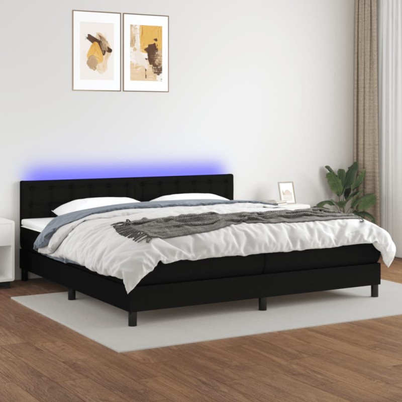 vidaXL Boxspringbett mit Matratze & LED Schwarz 200x200 cm Stoff vidaXL Boxspringbett mit Matratze & LED Schwarz 200x200 cm Stoff