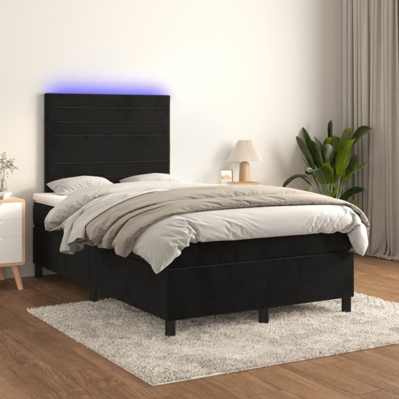 vidaXL Boxspringbett mit Matratze & LED Schwarz 120x200 cm Samt vidaXL Boxspringbett mit Matratze & LED Schwarz 120x200 cm Samt
