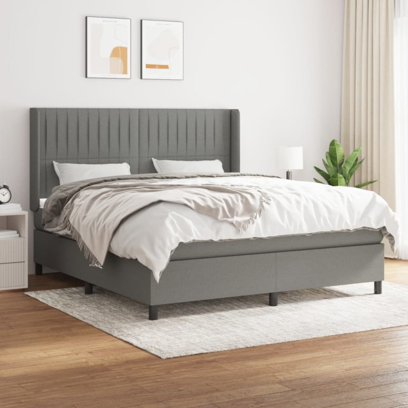 vidaXL Boxspringbett mit Matratze Dunkelgrau 160x200 cm Stoff vidaXL Boxspringbett mit Matratze Dunkelgrau 160x200 cm Stoff