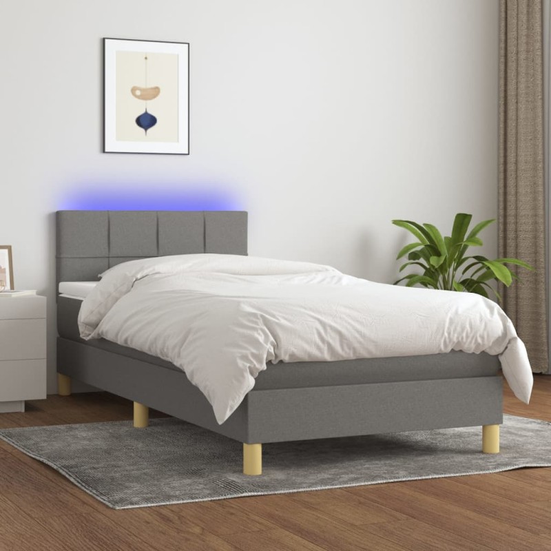vidaXL Boxspringbett mit Matratze & LED Dunkelgrau 80x200 cm Stoff vidaXL Boxspringbett mit Matratze & LED Dunkelgrau 80x200 cm Stoff