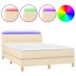vidaXL Boxspringbett mit Matratze & LED Creme 140x190 cm Stoff vidaXL Boxspringbett mit Matratze & LED Creme 140x190 cm Stoff