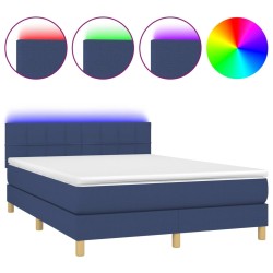 vidaXL Boxspringbett mit Matratze & LED Blau 140x200 cm Stoff 