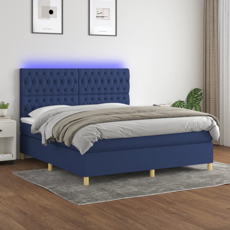vidaXL Boxspringbett mit Matratze & LED Blau 160x200 cm Stoff vidaXL Boxspringbett mit Matratze & LED Blau 160x200 cm Stoff