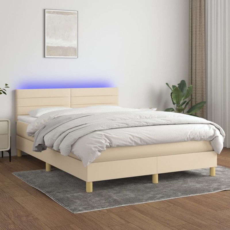 vidaXL Boxspringbett mit Matratze & LED Creme 140x190 cm Stoff vidaXL Boxspringbett mit Matratze & LED Creme 140x190 cm Stoff