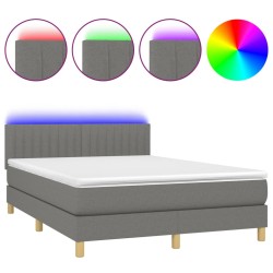 vidaXL Boxspringbett mit Matratze & LED Dunkelgrau 140x200 cm Stoff