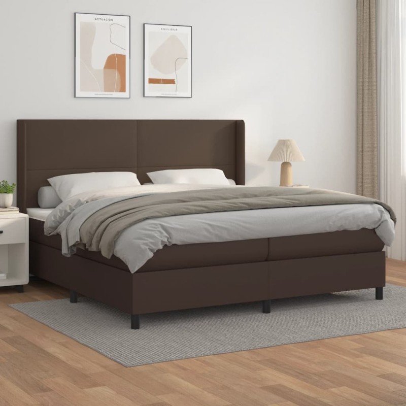 vidaXL Boxspringbett mit Matratze Braun 200x200 cm Kunstleder vidaXL Boxspringbett mit Matratze Braun 200x200 cm Kunstleder