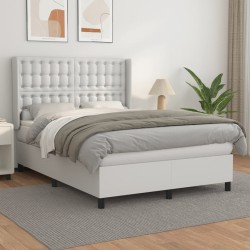 vidaXL Boxspringbett mit Matratze Weiß 140x190 cm Kunstleder
