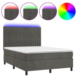 vidaXL Boxspringbett mit Matratze & LED Dunkelgrau 140x200 cm Samt