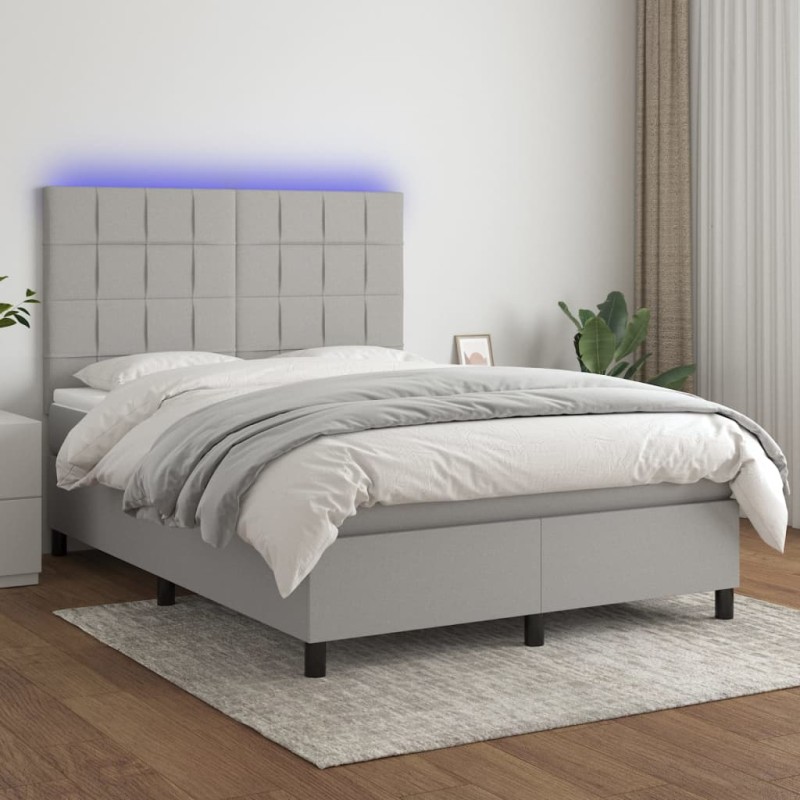 vidaXL Boxspringbett mit Matratze & LED Hellgrau 140x200 cm Stoff vidaXL Boxspringbett mit Matratze & LED Hellgrau 140x200 cm Stoff