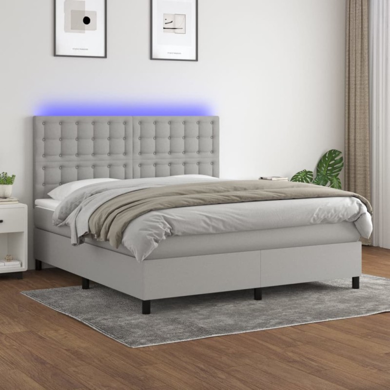 vidaXL Boxspringbett mit Matratze & LED Hellgrau 160x200 cm Stoff vidaXL Boxspringbett mit Matratze & LED Hellgrau 160x200 cm Stoff