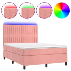vidaXL Boxspringbett mit Matratze & LED Rosa 140x190 cm Samt