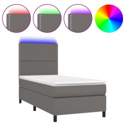vidaXL Boxspringbett mit Matratze & LED Grau 90x190 cm Kunstleder