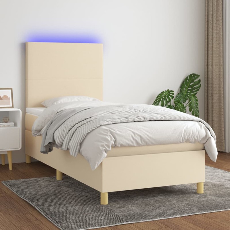 vidaXL Boxspringbett mit Matratze & LED Creme 100x200 cm Stoff vidaXL Boxspringbett mit Matratze & LED Creme 100x200 cm Stoff