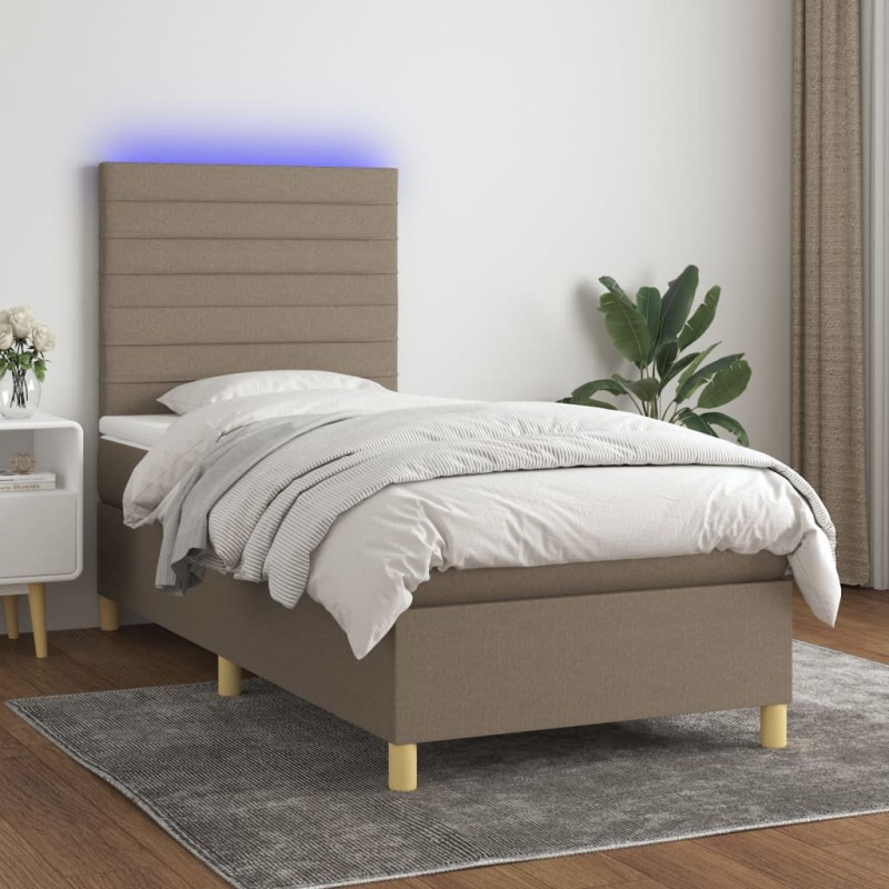 vidaXL Boxspringbett mit Matratze & LED Taupe 80x200 cm Stoff vidaXL Boxspringbett mit Matratze & LED Taupe 80x200 cm Stoff