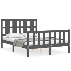 Massivholzbett mit Kopfteil Grau 140x190 cm
