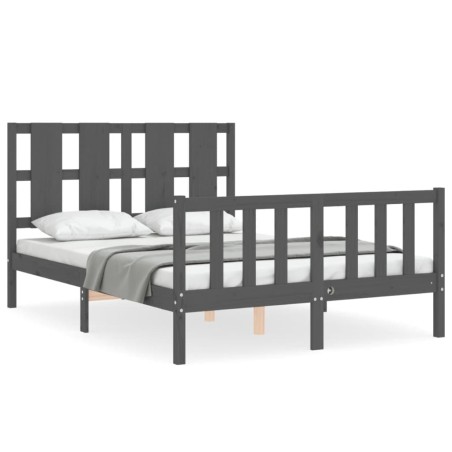 Massivholzbett mit Kopfteil Grau 140x190 cm