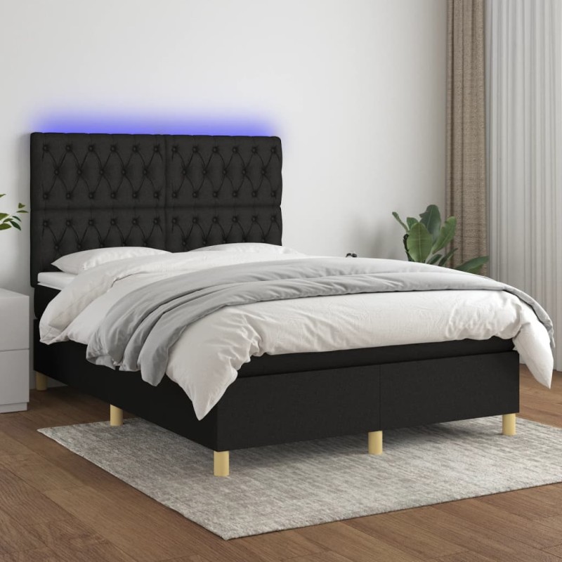 vidaXL Boxspringbett mit Matratze & LED Schwarz 140x200 cm Stoff vidaXL Boxspringbett mit Matratze & LED Schwarz 140x200 cm Stoff