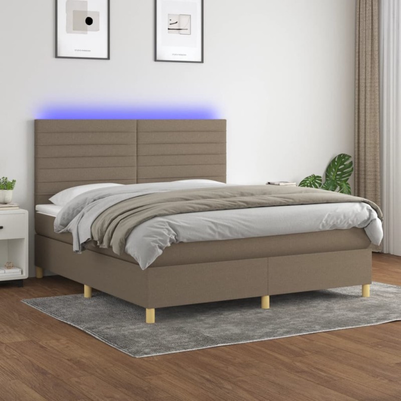 vidaXL Boxspringbett mit Matratze & LED Taupe 160x200 cm Stoff vidaXL Boxspringbett mit Matratze & LED Taupe 160x200 cm Stoff