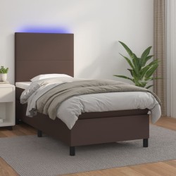 vidaXL Boxspringbett mit Matratze & LED Braun 100x200 cm Kunstleder