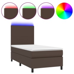 vidaXL Boxspringbett mit Matratze & LED Braun 100x200 cm Kunstleder