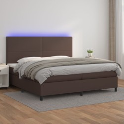 vidaXL Boxspringbett mit Matratze & LED Braun 200x200 cm Kunstleder
