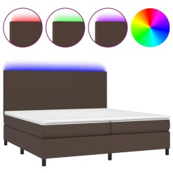 vidaXL Boxspringbett mit Matratze & LED Braun 200x200 cm Kunstleder