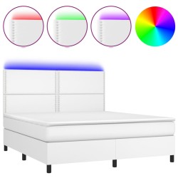 vidaXL Boxspringbett mit Matratze & LED Weiß 160x200 cm Kunstleder