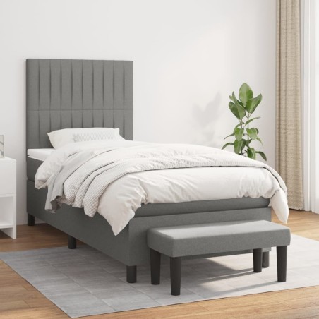 vidaXL Boxspringbett mit Matratze Dunkelgrau 100x200 cm Stoff