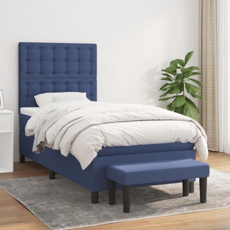 vidaXL Boxspringbett mit Matratze Blau 90x200 cm Stoff