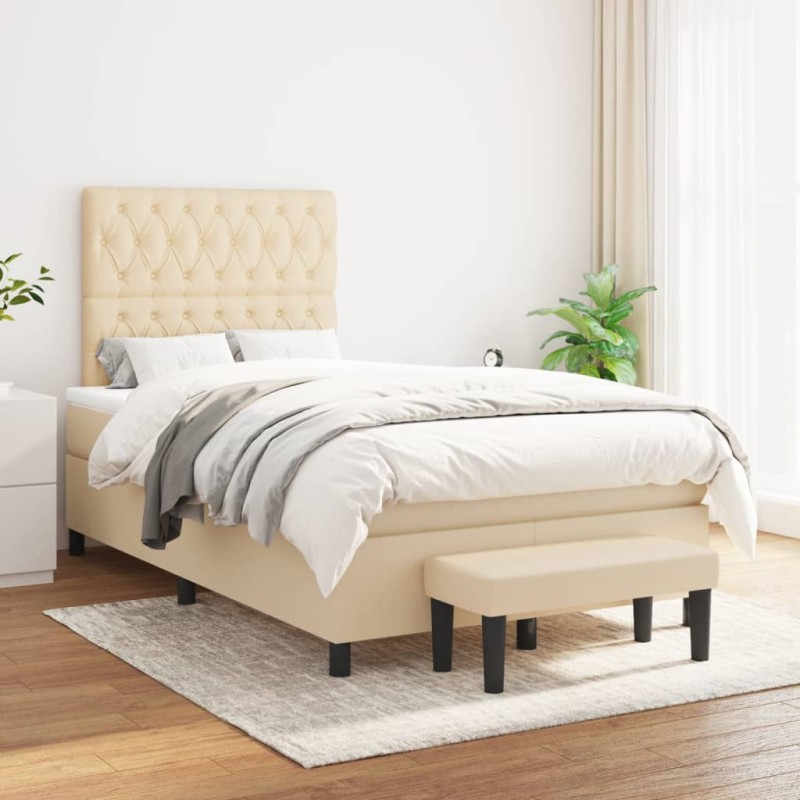 vidaXL Boxspringbett mit Matratze Creme 120x200 cm Stoff vidaXL Boxspringbett mit Matratze Creme 120x200 cm Stoff