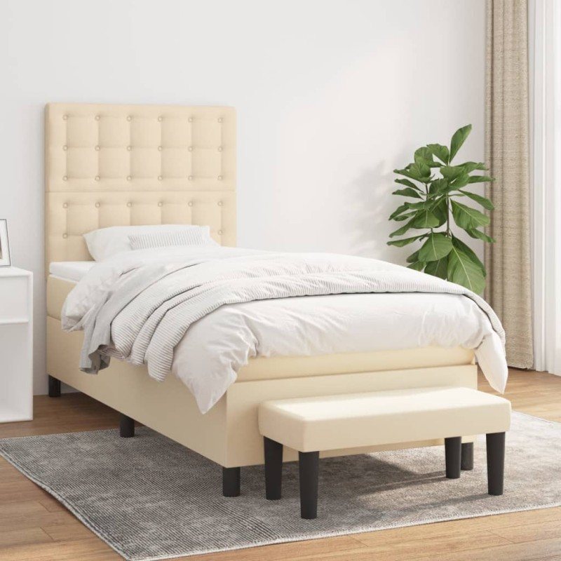 vidaXL Boxspringbett mit Matratze Creme 100x200 cm Stoff vidaXL Boxspringbett mit Matratze Creme 100x200 cm Stoff