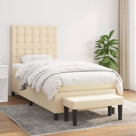 vidaXL Boxspringbett mit Matratze Creme 100x200 cm Stoff