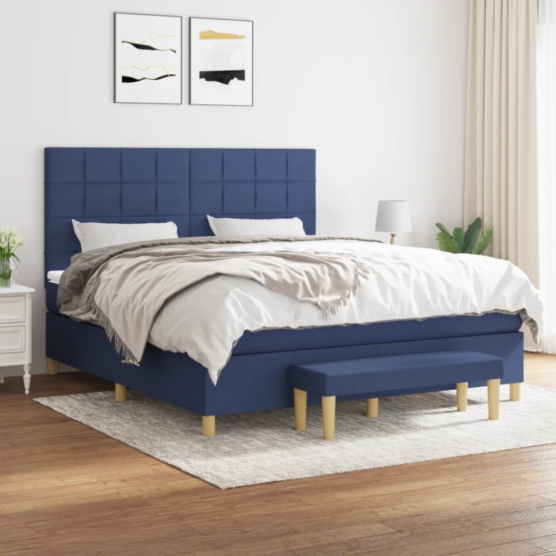 vidaXL Boxspringbett mit Matratze Blau 160x200 cm Stoff vidaXL Boxspringbett mit Matratze Blau 160x200 cm Stoff