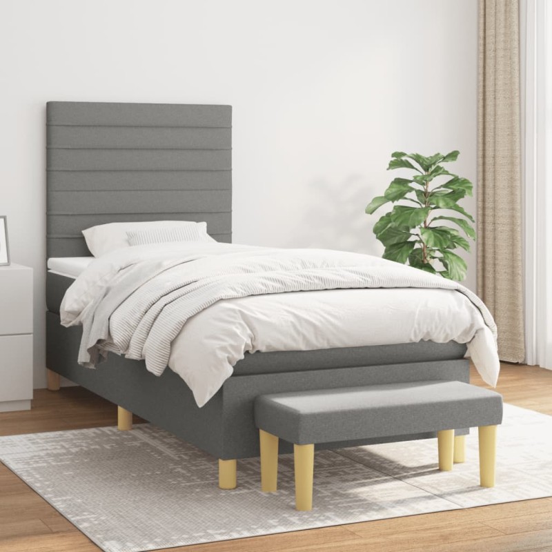 vidaXL Boxspringbett mit Matratze Dunkelgrau 80x200 cm Stoff vidaXL Boxspringbett mit Matratze Dunkelgrau 80x200 cm Stoff