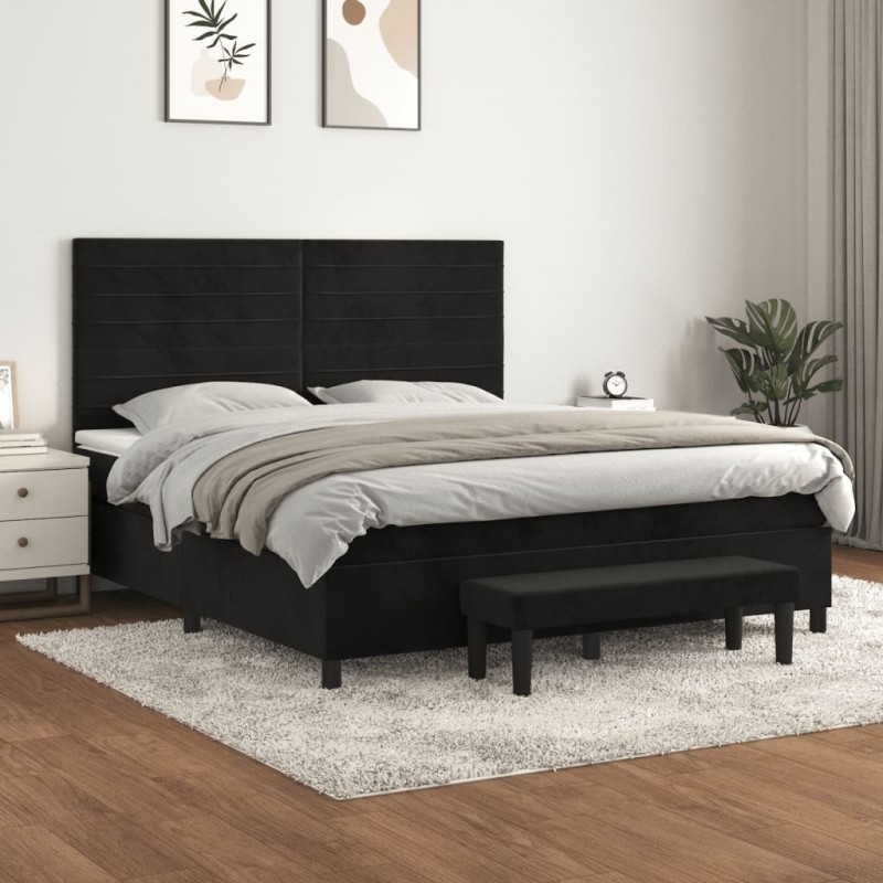 vidaXL Boxspringbett mit Matratze Schwarz 180x200 cm Samt vidaXL Boxspringbett mit Matratze Schwarz 180x200 cm Samt