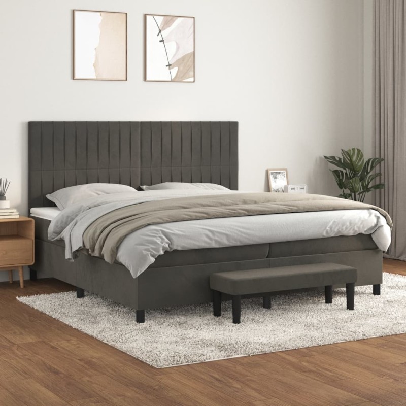 vidaXL Boxspringbett mit Matratze Dunkelgrau 200x200 cm Samt vidaXL Boxspringbett mit Matratze Dunkelgrau 200x200 cm Samt