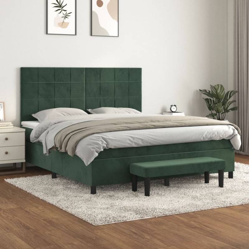 vidaXL Boxspringbett mit Matratze Dunkelgrün 180x200 cm Samt vidaXL Boxspringbett mit Matratze Dunkelgrün 180x200 cm Samt