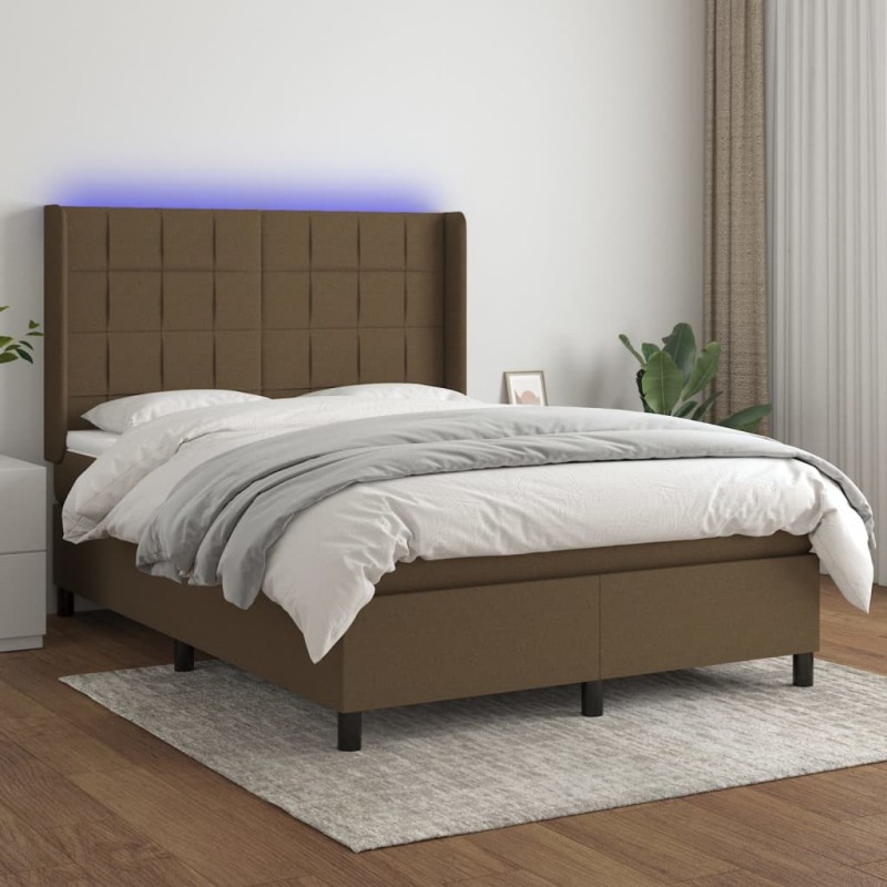 vidaXL Boxspringbett mit Matratze & LED Dunkelbraun 140x190 cm Stoff vidaXL Boxspringbett mit Matratze & LED Dunkelbraun 140x190 cm Stoff