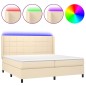 vidaXL Boxspringbett mit Matratze & LED Creme 200x200 cm Stoff vidaXL Boxspringbett mit Matratze & LED Creme 200x200 cm Stoff