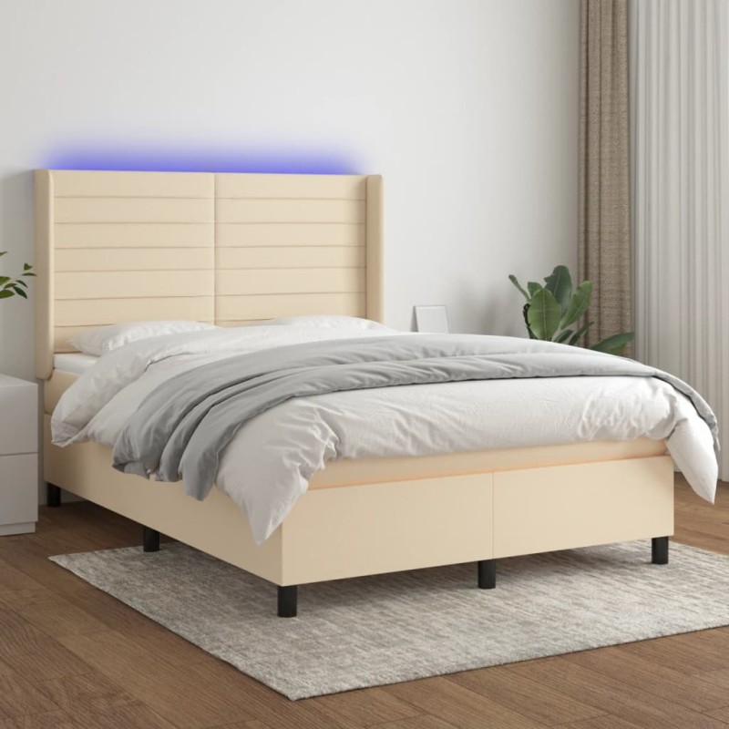 vidaXL Boxspringbett mit Matratze & LED Creme 140x200 cm Stoff vidaXL Boxspringbett mit Matratze & LED Creme 140x200 cm Stoff